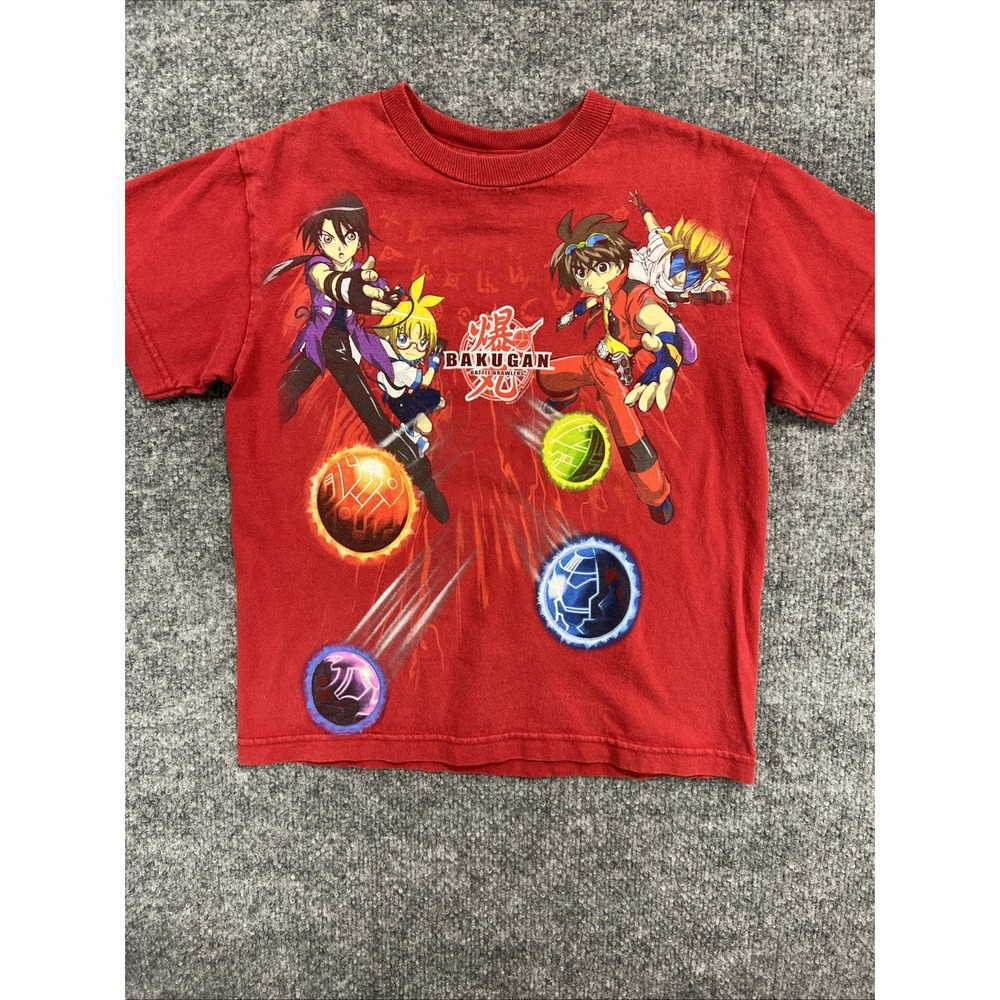 Vintage Y2K Bakugan Battle Brawlers Red Graphic T-Shirt Kids Youth XS Delta